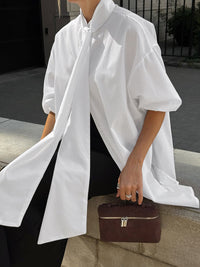 Loose-fitting Long-sleeved White Shirt With A Flowy Collar