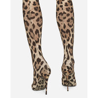 Pointed-toe High-heeled Leopard-print Ultra-long Knee-high Stretch Boots