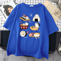 H Cute Cat Sushi Cartoon Style Mens Cotton Short Sleeve