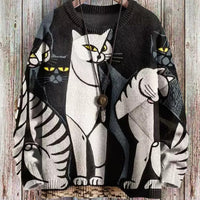 Women's 3D Printed Loose Long Sleeved Sweater