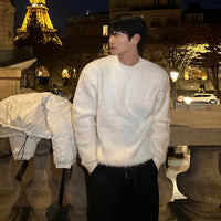 Mohair Pullover Warm Loose-Fit Crew-Neck Sweater For Cold Weather
