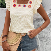 Square-neck Crochet Patchwork Womens Top