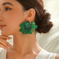 Handmade Coloful Glass Chiffon Flower Stud Earrings For Women Bold Fashion Jewelry Party Prom Vacation