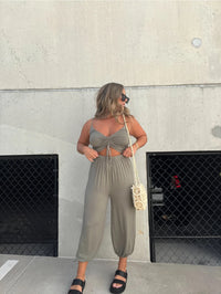 European And American Fashion Solid Color Backless Lace-up Sexy Jumpsuit Women