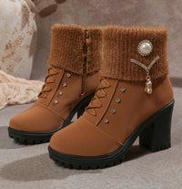Plus Size Martin Boots Rhinestone High-heeled Cotton Boots