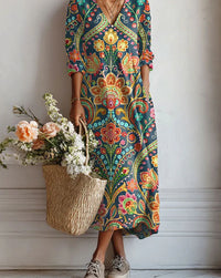 Women's Loose-fitting Fashion V-neck Printed Dress