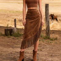 Irregular Hem Suede Midi Skirt For Women
