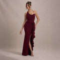 Sexy Asymmetrical Halterneck Three-Dimensional Floral Slim-Fit Split Evening Gown