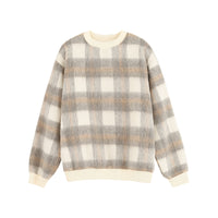 Padded Fleece Sweater Men's Loose Plaid Crew Neck
