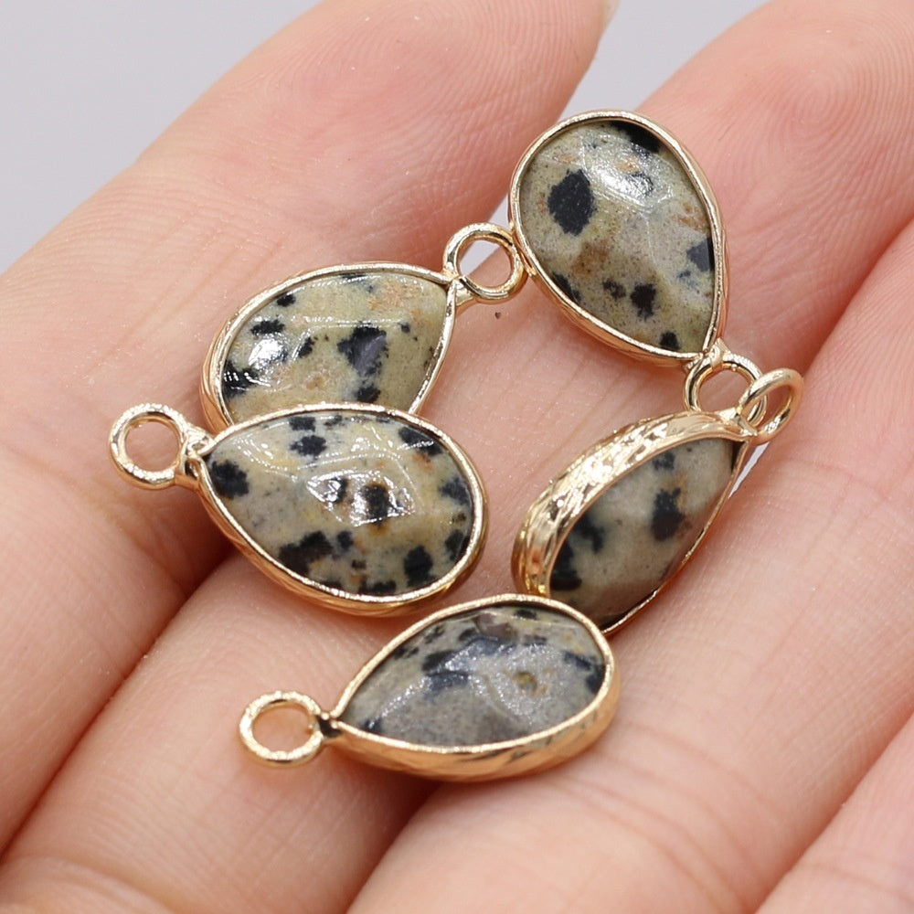 Natural Stone Drop-shaped Gold-plated Edge Pendant