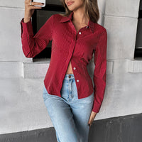 Holiday Casual Style Polo Collar Stripes Shirt Women's Clothing