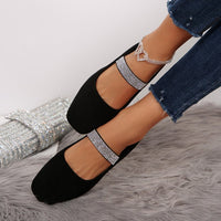 Women's Rhinestone Square-toe Shallow-mouth Suede Flat Shoes