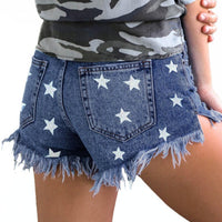 Womens High-Waisted Fringe Star-Print Shorts