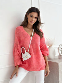 Loose And Idle Pullover Sweater V-neck Excellent Long Sleeve Top