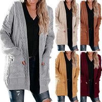 Women's Mid-length Twist Pocket Knitted Cardigan Sweater