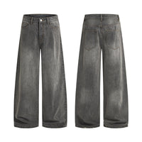 Mens Simple Basic Washed Gray Denim Jeans For FallWinter
