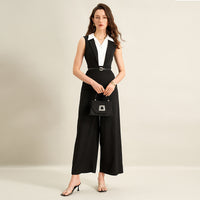 Black And White Contrast Sleeveless Jumpsuit