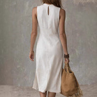 Sleeveless Solid-Color Tank Top High-Slit Elegant Midi Knitted Dress