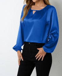 Women's Silk-like Pleated Long-sleeved Satin Top