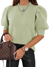 Half Turtleneck Lantern Sleeve Sweater Short Sleeve Pleated Sweater
