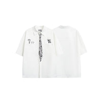 Japanese Fashion Brand Funnny And Creative Hand-painted Tie Design Men And Women Loose Shirt