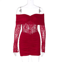 Sexy Strapless Sleeveless Patchwork Lace Dress For Women