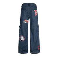 Pattern Dark Flower Funny Multi-pocket Loose And Idle Sense Jeans For Men And Women