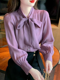 Bow-tie Chiffon Long-sleeve Shirt For Women