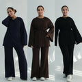 Middle Eastern-style Minimalist And Elegant Long-sleeve Wide-leg Pants Set