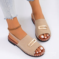 Womens Fabric Strap Flat Sandals With Elastic Band And Buckle