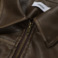 Distressed Biker's Leather Jacket Men's Clothing Padded Lapel