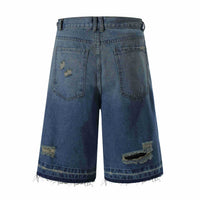 Men's Retro Washed Ripped Straight Denim Shorts