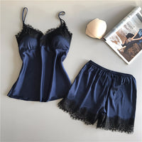 Women's Sling Ice Ribbon Chest Pad Silk Loungewear Two-Piece Set