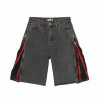 American Retro Black And Red Double Zipper Washed Do The Old Cowboy Shorts