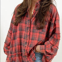 Spring And Autumn Lattice Shirt Oversize Women's Clothing
