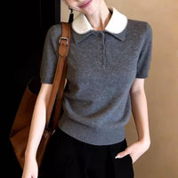 Simple Loose Comfortable Slimming Everyday Commuter Gray Top For Women