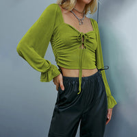 Sexy Hollow-out Puff Sleeve Long Sleeve Crop Top