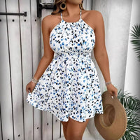 SpringSummer New Plus-Size Halterneck Printed Dress