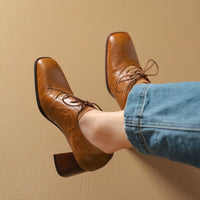 Womens British-style Square-toe High-heeled Pumps With A Deep Vamp