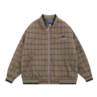 American Retro Plaid Baseball Stand Collar Coat Cotton-padded Jacket
