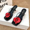 Fashionable Niche Flower Slippers, Comfortable Square Toe, Exposed Toe, Cool Drag, Thick Heel, Half Drag High Heels