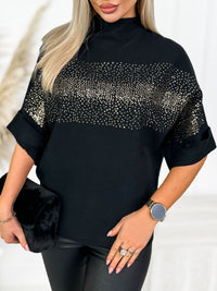 Sequin Solid-color High-neck Fashion Top Shirt