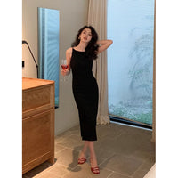 Off-shoulder Waist-cinched Slit Dress Feminine Elegant Figure-flattering Slip Dress