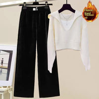 Little Ladys Sweater Set Paired With Wide-leg Pants