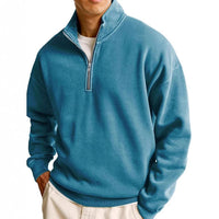 Simple Loose Long Sleeve Men's Zipper Solid Color Stand Collar Sweatshirt