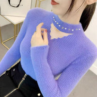 Lace Collar Hollow-out Rhinestone Pullover Sweater