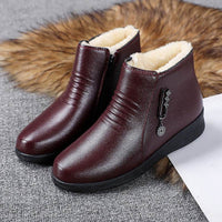 Female Fleece-lined Flat Bottom Middle-aged Cotton-padded Leather Shoes