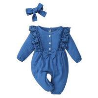 Cotton And Linen Lace Flying Sleeves Solid Color Romper For Girls