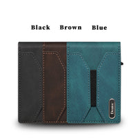 Smooth Leather Button-operated Automatic Pop-up Card Case With Elastic Band Wallet