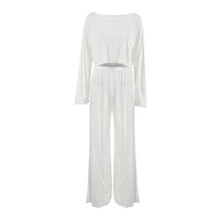 Women's Knitted Crew-Neck Pajama Set With Long Sleeves And Long Pants Two Pieces